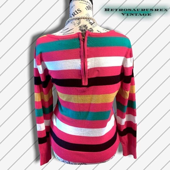 Vintage Y2K Retro Striped Back Zipper Pullover Lightweight Sweater Medium - Picture 3 of 5